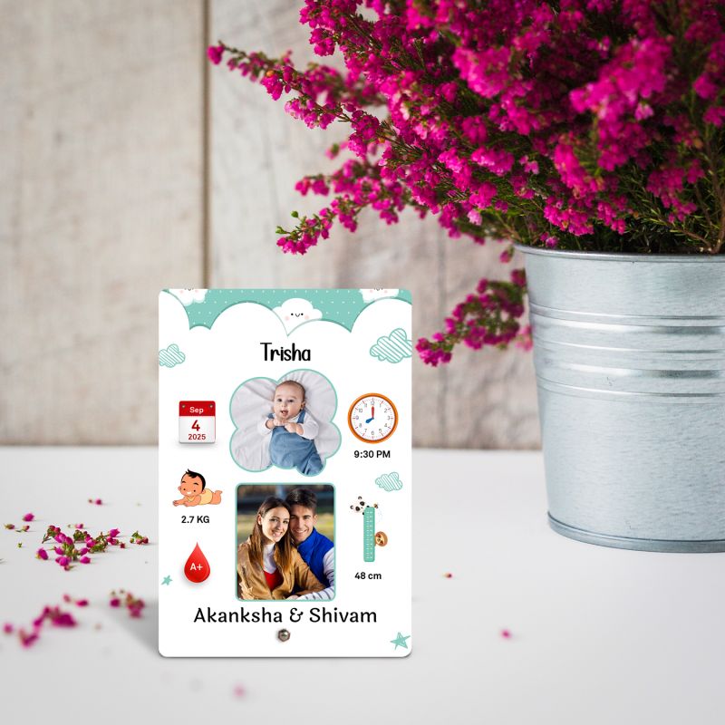 Personalized New Born Baby Acrylic Photo Frame 1st Year Birthday Gift For Baby Bedroom Decor Photo Frame Congratulations Gift For New Parents Gift For New Born Baby